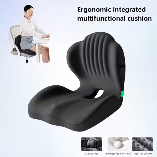 Ergonomic Memory Foam Seat Cushion with Raised Back & Breathable Hollow Design - Office Chair Cushion for Posture Support, Black, Buttock Cushion for Home Office, Desk, or Car Seat, Seat Cushion for Chair, Posture Improvement, Contoured Shape