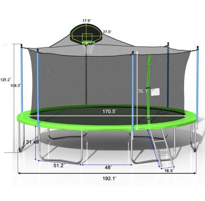 16FT Trampoline For Adults  Kids With Basketball Hoop, Outdoor Trampolines W  Ladder And Safety Enclosure Net For Kids And Adults