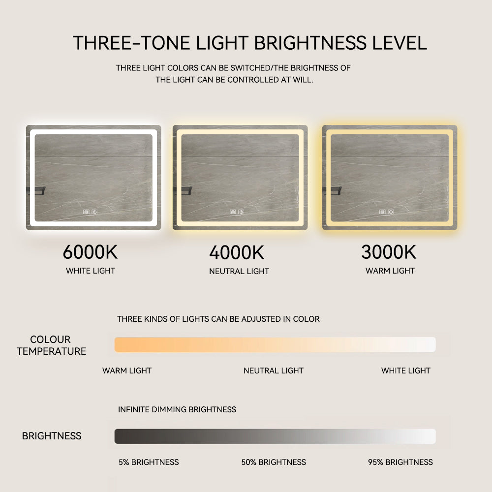 36 in. H LED Single Bathroom Vanity Mirror in Polished Crystal Bathroom Vanity LED Mirror for Bathroom Wall Smart Lighted Vanity Mirrors by Dropsure