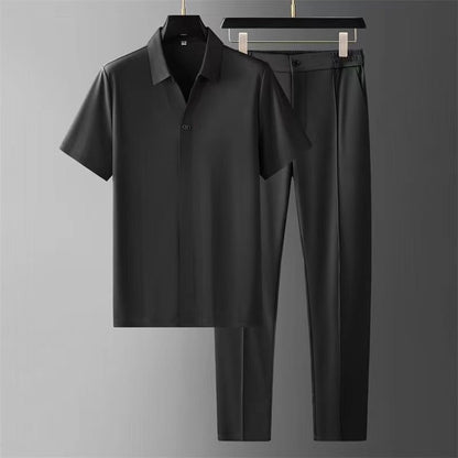 Ultra-thin high-end seamless laminated short-sleeved shirt for men's business and casual two-piece set