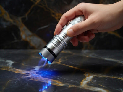 Silver Safety Flashlight Stun Shock Rechargeable Super Bright LED with Holster