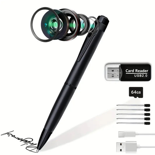 HD 1080P Pen Camera, 64GB Memory Card Included, Portable Mini Surveillance & Security Nanny Cam, Easy-to-Use, for Home Office Meeting Recording, Indoor/Outdoor Use
