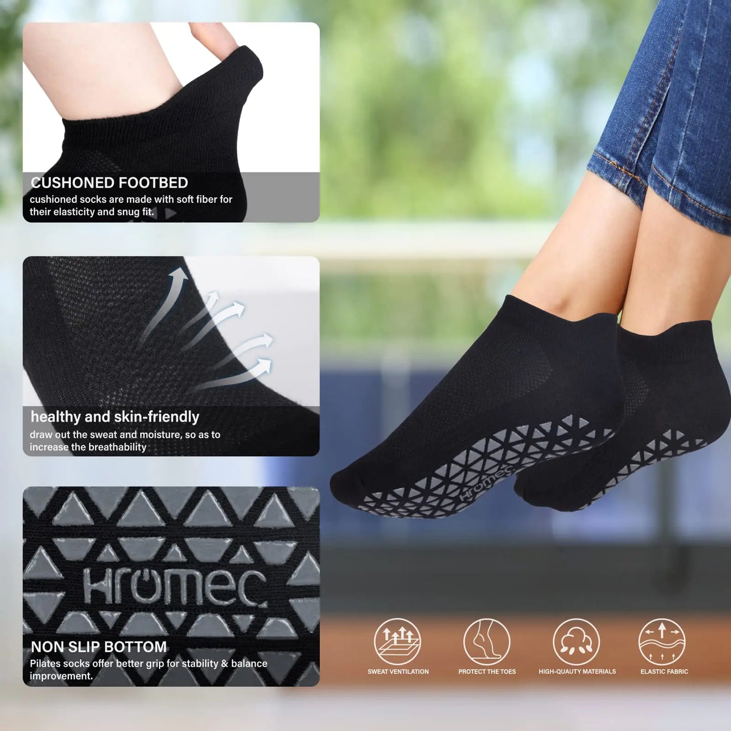 Non Slip Yoga Socks with Grips for Pilates, Ballet, Barre, Barefoot, Hospital Anti Skid Socks for Women and Men Small 6 Pairs-2 Black/2 Dark Gray /2 Gray