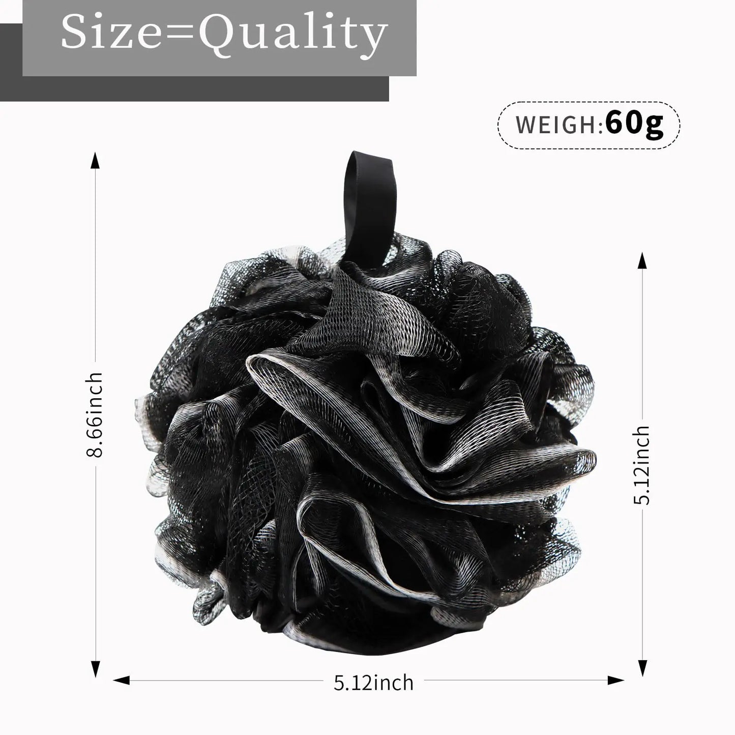 Bath Loofah Shower Sponge Body Back Scrubber Soft Mesh Shower Puffs Exfoliating Loofa for Women & Men Bath Accessories Cleaning Tool (4Pack 60G Black, Charcoal Black) 1 Count (Pack of 4)