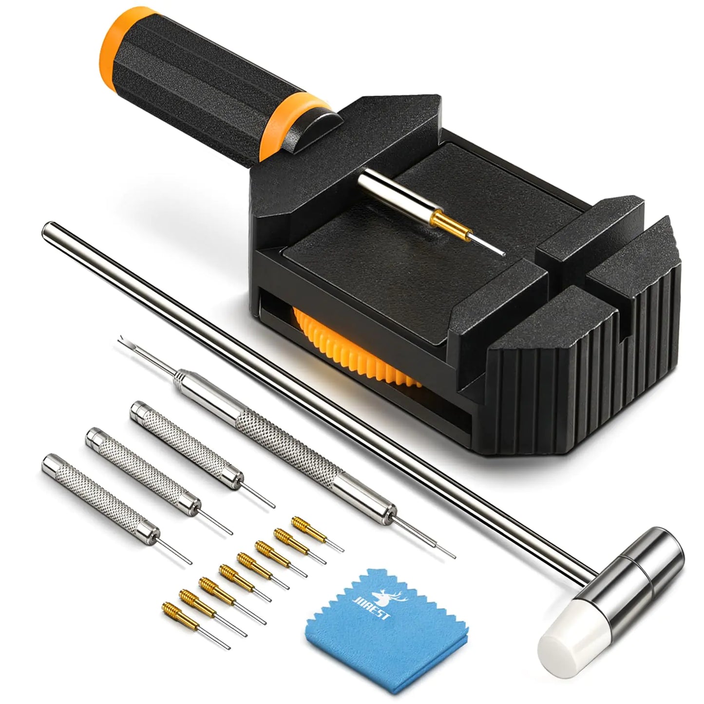 JOREST Watch Link Removal Kit, Resizing Tool for Bracelet Adjustment & Replacement, Pin Remover for Sizing Strap, Watch Adjuster, Hammer for Watch Repair, Adjust Band, with User Manual, Punches Orange