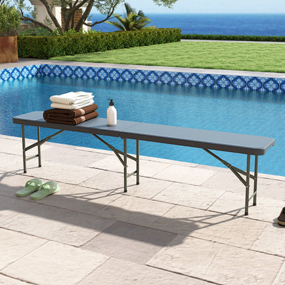 6 Feet Plastic Folding Bench Portable Seat with Handle and Lock-Gray by DirectDeals