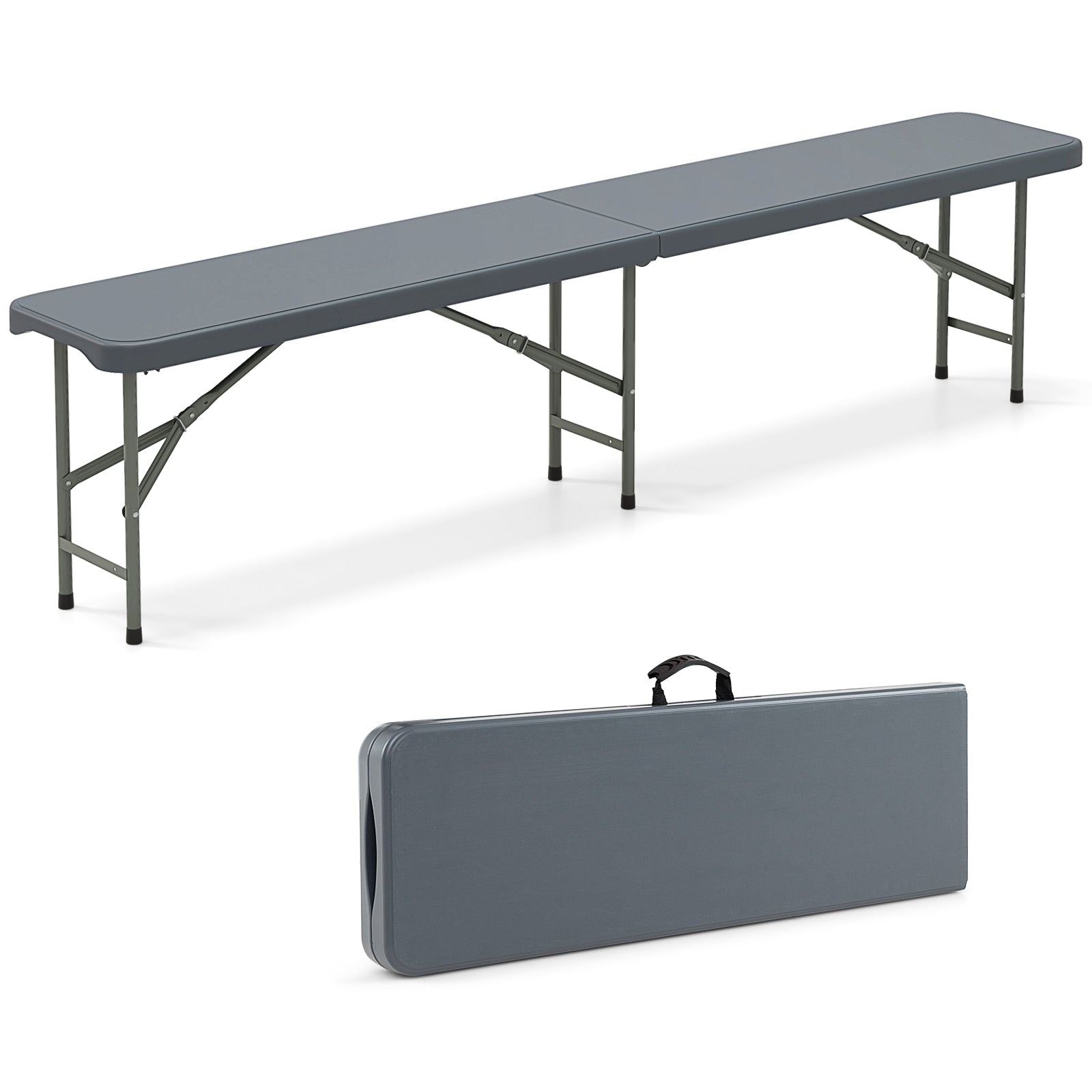 6 Feet Plastic Folding Bench Portable Seat with Handle and Lock-Gray by DirectDeals