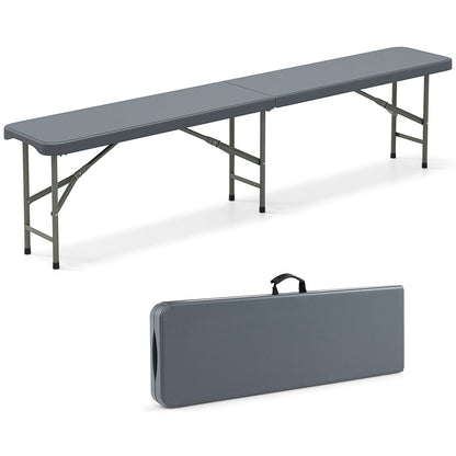 6 Feet Plastic Folding Bench Portable Seat with Handle and Lock-Gray by DirectDeals