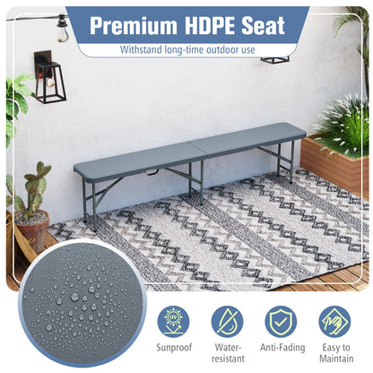 6 Feet Plastic Folding Bench Portable Seat with Handle and Lock-Gray by DirectDeals