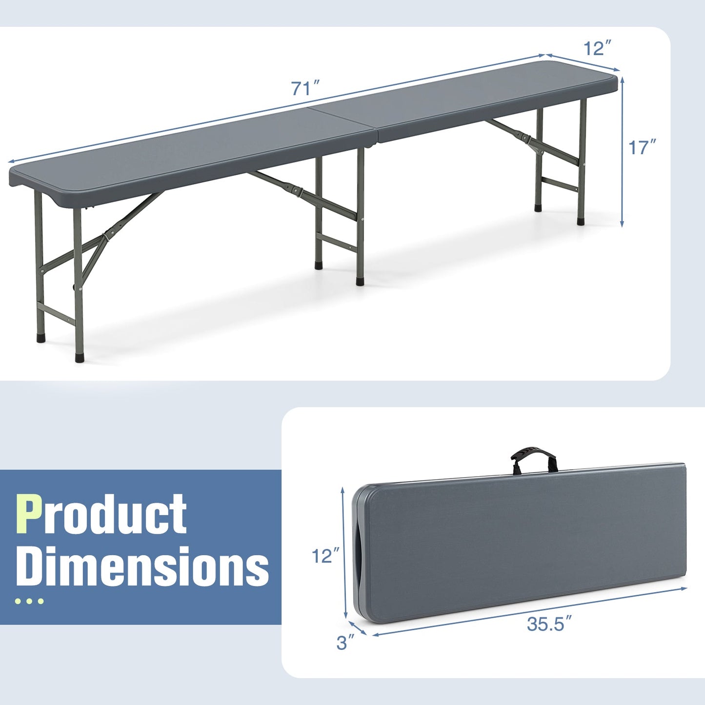 6 Feet Plastic Folding Bench Portable Seat with Handle and Lock-Gray by DirectDeals