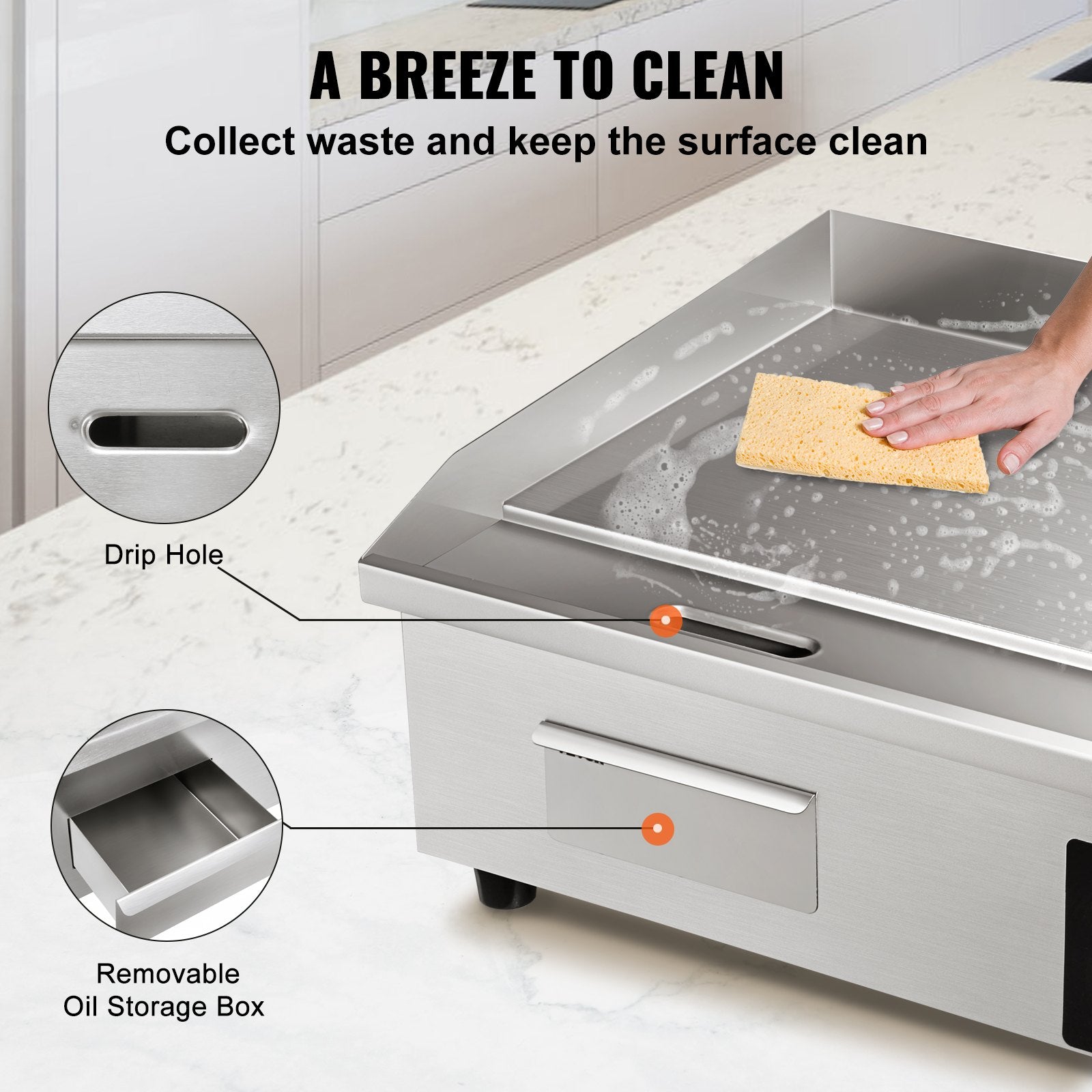 Commercial Electric Griddle, 21", 1600W Countertop Flat Top Grill, Stainless Steel Teppanyaki Grill with Iron Cooking Plate, 122-572℉ Adjustable Temp Control 2 Shovels & Brushes, 110V by Dropsure