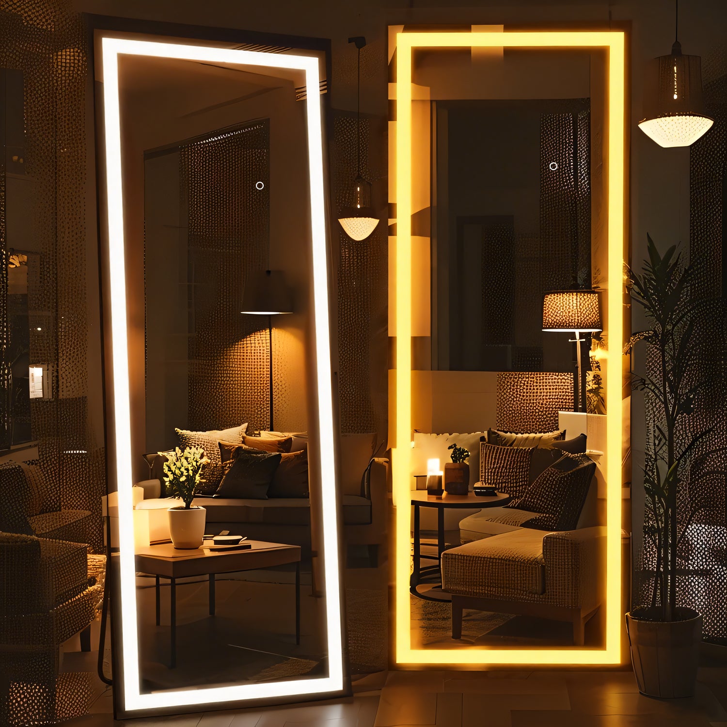 60x16 Inch Full Length Mirror with Lights, Full Body Dressing Standing, Hanging Mounted Mirror for Living Room Bedroom Cloakroom, Square Black by Dropsure