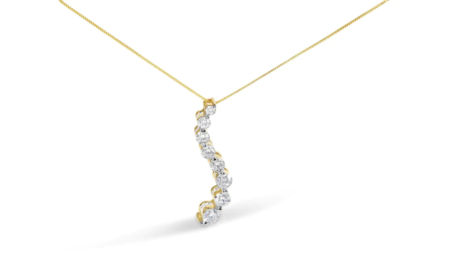 AGS Certified 14K Yellow Gold 3.0 Cttw Baguette and Brilliant Round-Cut Diamond Journey 18" Pendant Necklace (G-H Color, SI2-I1 Clarity) - Anti Spier 