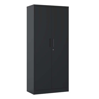 Metal Garage Storage Cabinet, Black Tool Steel Locking Cabinet With Doors And 3 Shelves