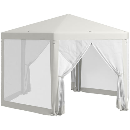 Outsunny 13ft x 11ft Outdoor Party Tent, Hexagon Sun Shade Shelter Canopy with Protective Mesh Screen Sidewalls, Ropes & Stakes, Cream White by Dropsure
