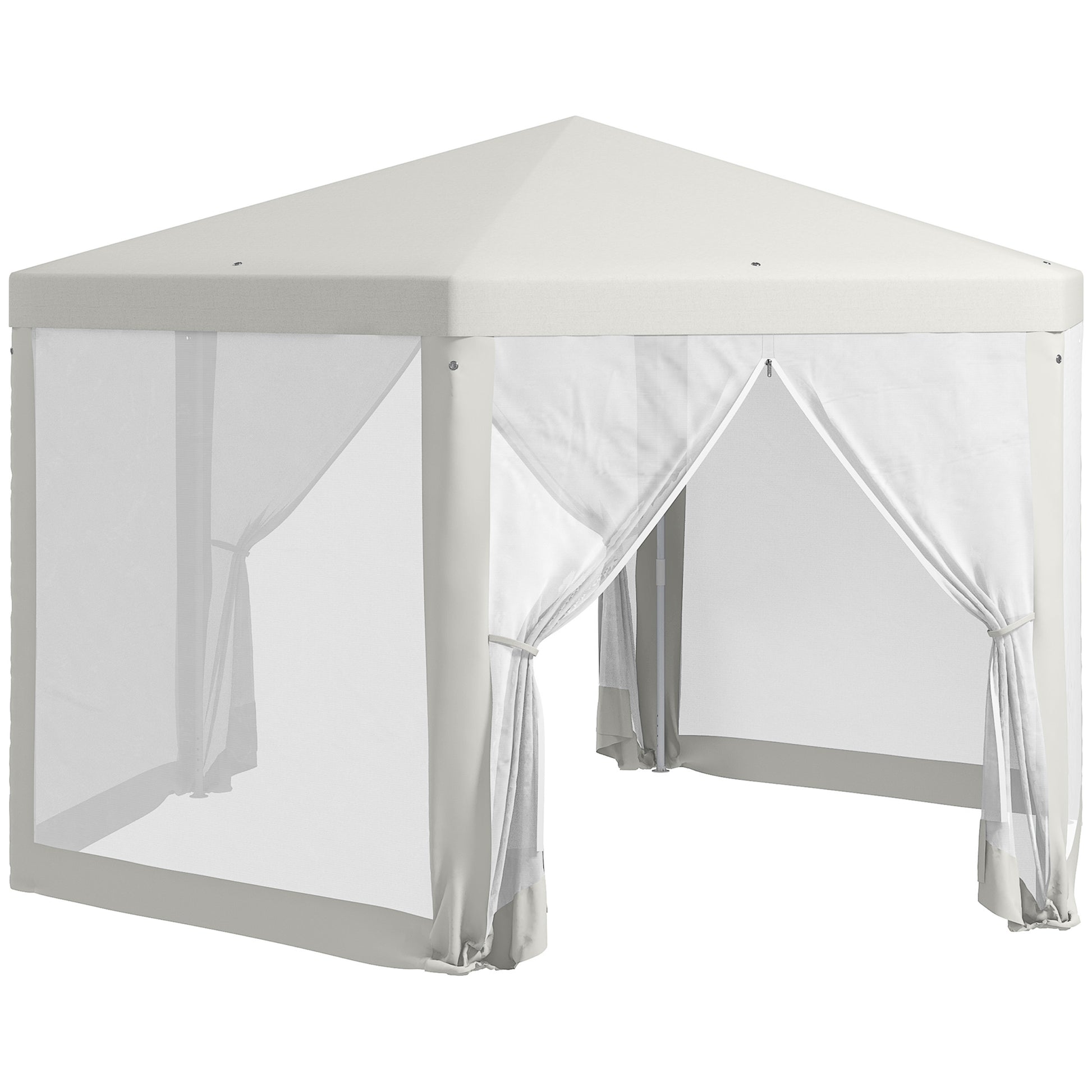 Outsunny 13ft x 11ft Outdoor Party Tent, Hexagon Sun Shade Shelter Canopy with Protective Mesh Screen Sidewalls, Ropes & Stakes, Cream White by Dropsure