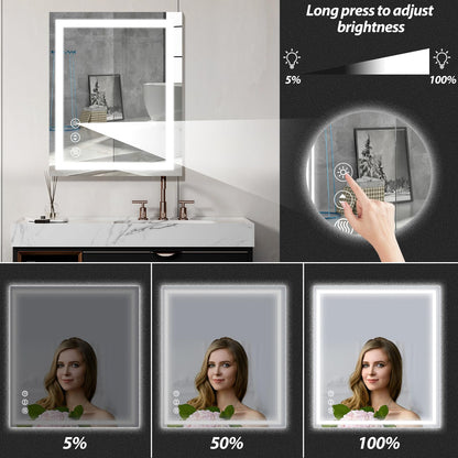 LED Bathroom Mirror 28 x 20 Inches with Front and Backlit,Anti-Fog,3 Colors and Dimmable Light,Tempered Glass by Dropsure