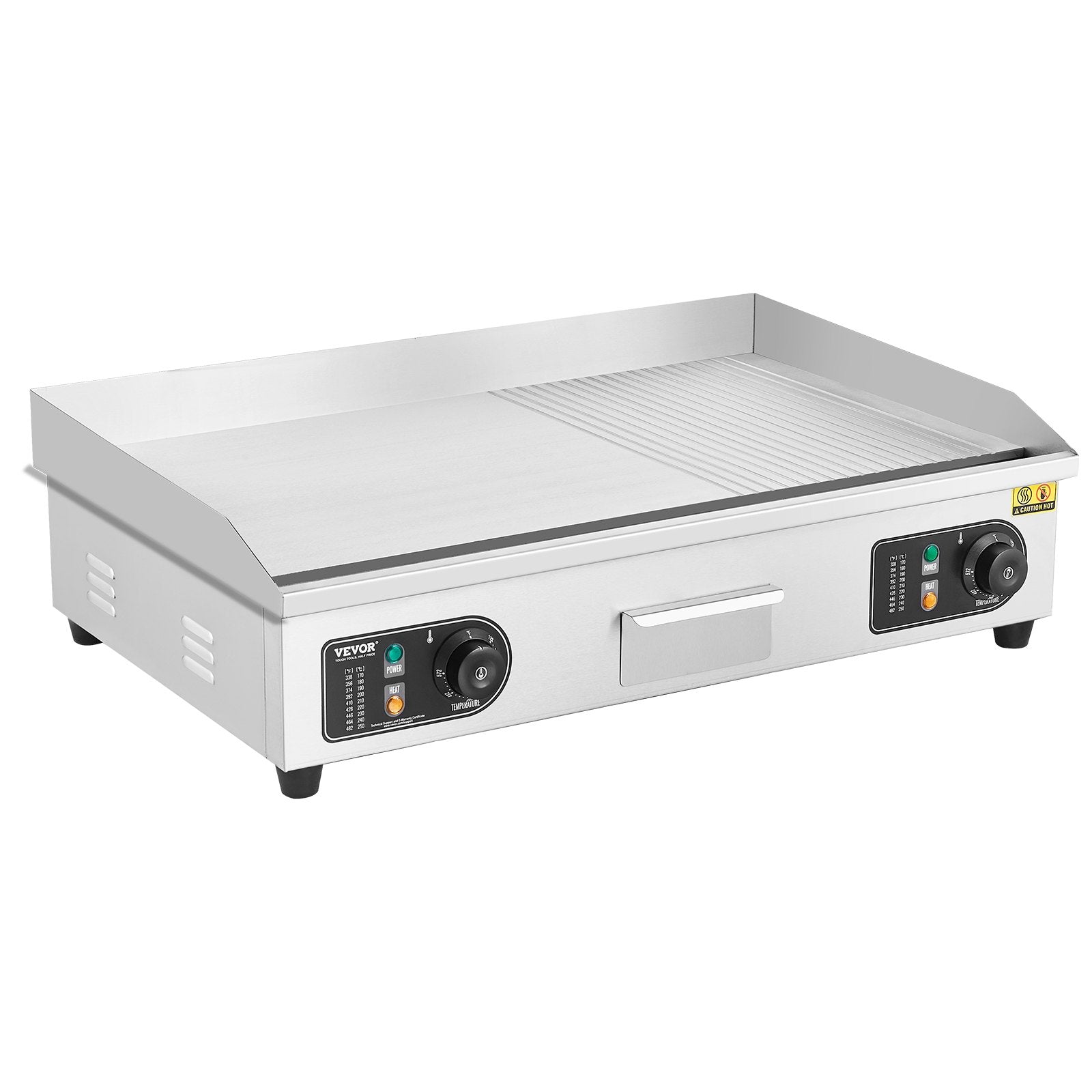 Commercial Electric Griddle, 2800W Countertop Half-Flat Top Grill, 122℉-572℉ Adjustable Temp, 28.74x15.75x0.39in Stainless Steel Griddle Grill with 2 Shovels and 2 Brushes for Home or Restaurant by Dropsure