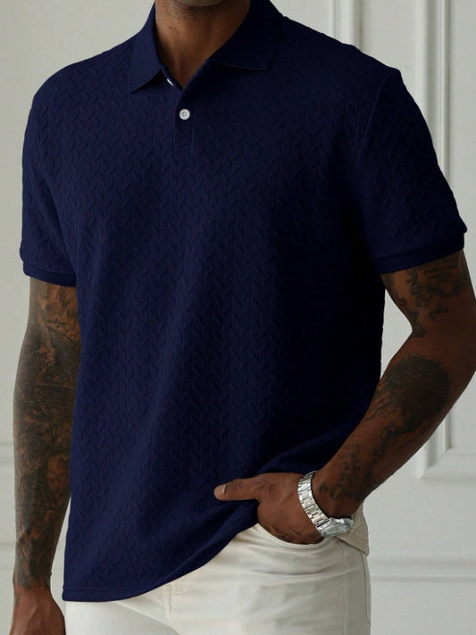 A men's solid-color Polo shirt with a lapel and front button, short-sleeved and simple, casual and daily slimming style