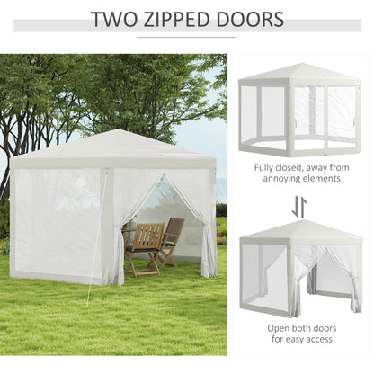 Outsunny 13ft x 11ft Outdoor Party Tent, Hexagon Sun Shade Shelter Canopy with Protective Mesh Screen Sidewalls, Ropes & Stakes, Cream White by Dropsure