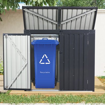 Garbage Bin Shed Stores 2 Trash Cans Metal Outdoor Bin Shed for Garbage Storage,Stainless Galvanized Steel, Bin Shed for Garden Yard Lawn, Black (W540P176424 ) Upgraded version by Dropsure