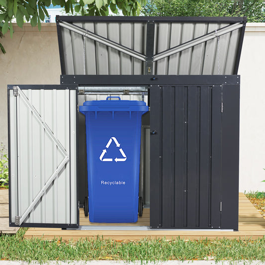 Garbage Bin Shed Stores 2 Trash Cans Metal Outdoor Bin Shed for Garbage Storage,Stainless Galvanized Steel, Bin Shed for Garden Yard Lawn, Black (W540P176424 ) Upgraded version by Dropsure