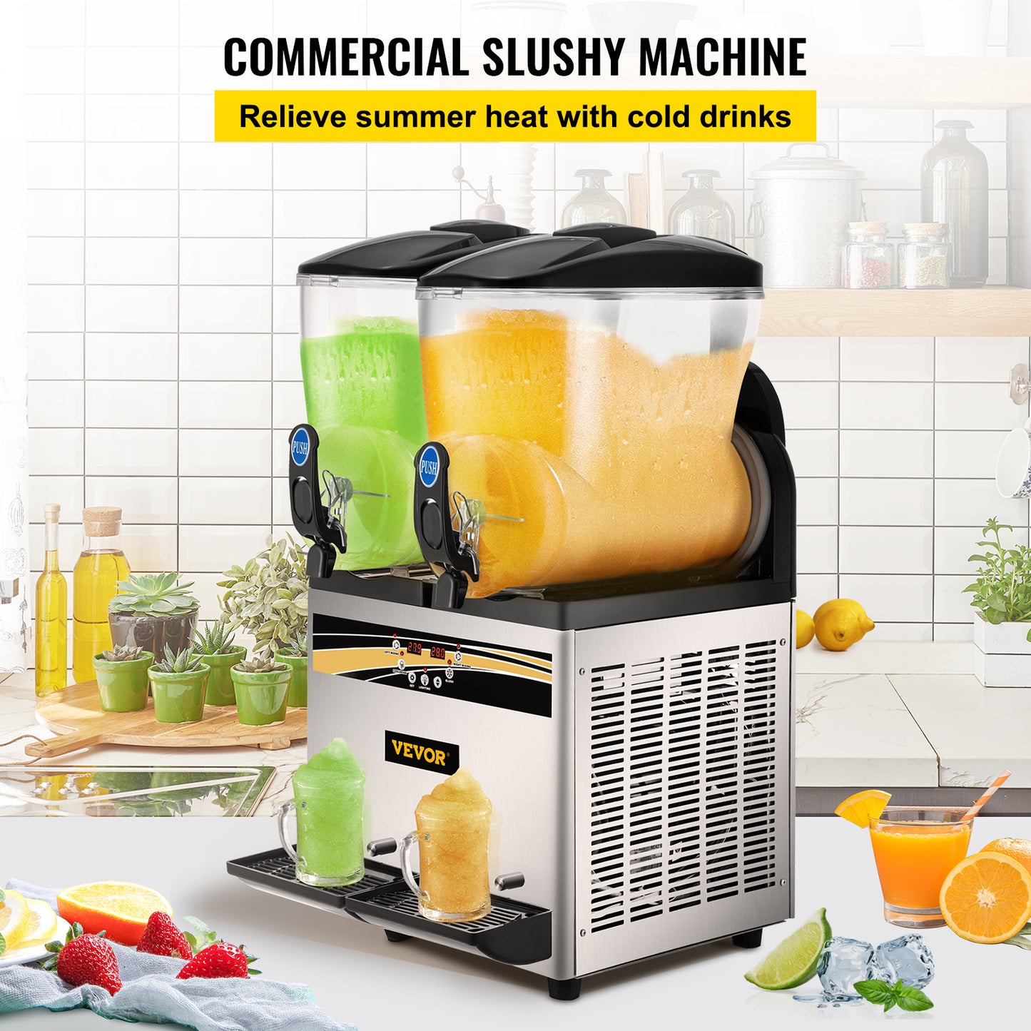 VEVOR Margarita Machine, 15Lx2 Tank Commercial Slushy Machine, Slushie Machine Commercial Margarita Maker, Smoothie Drink Maker For Supermarkets Cafes Restaurants Bars Home Use