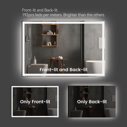 60"x48" Modern LED Smart Mirror with Hiden Light Bathroom Mirror, Front Lit & Back Lit With 3 Color Adjustable, Memory Function, Anti-Fog, Time Mode Control by Dropsure