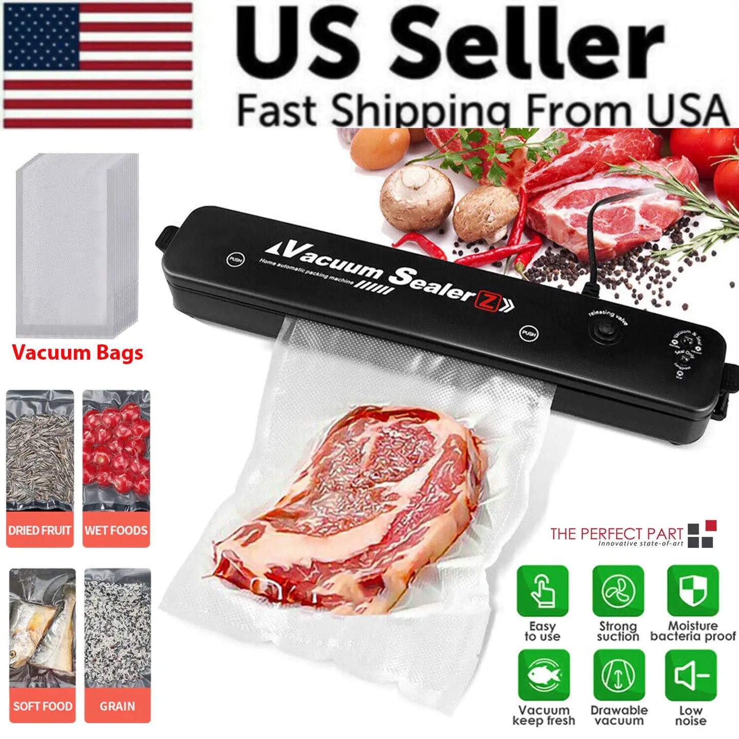 Vacuum Sealer Machine Food Preservation Storage Saver Automatic With Seal Bag - Anti Spier 