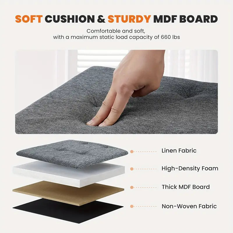 Padded Storage Ottoman Bench with Seating | Folding Ottoman Stool, Storage Chest, End Of Bed Bench for Bedroom, Living Room