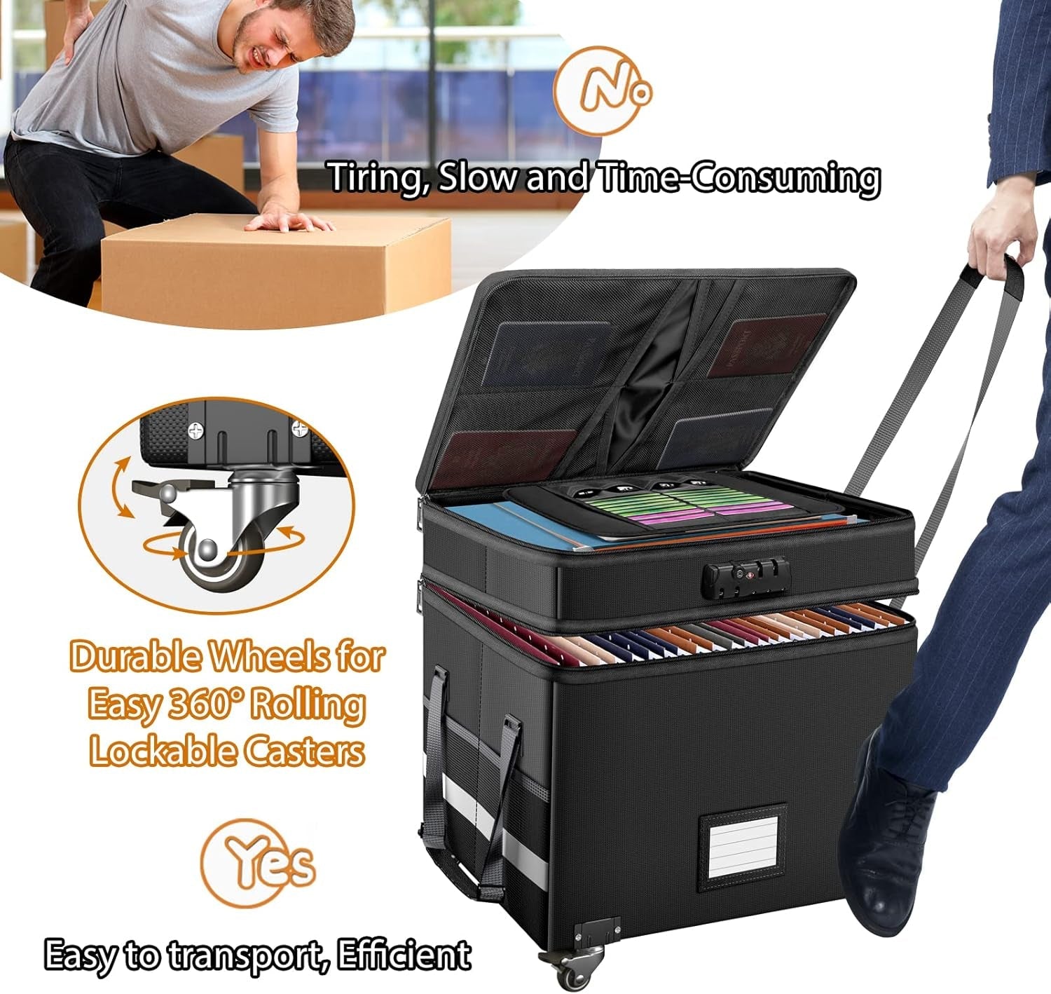Fireproof File Box With Lock Wheels Rolling Portable by ShipItFurniture