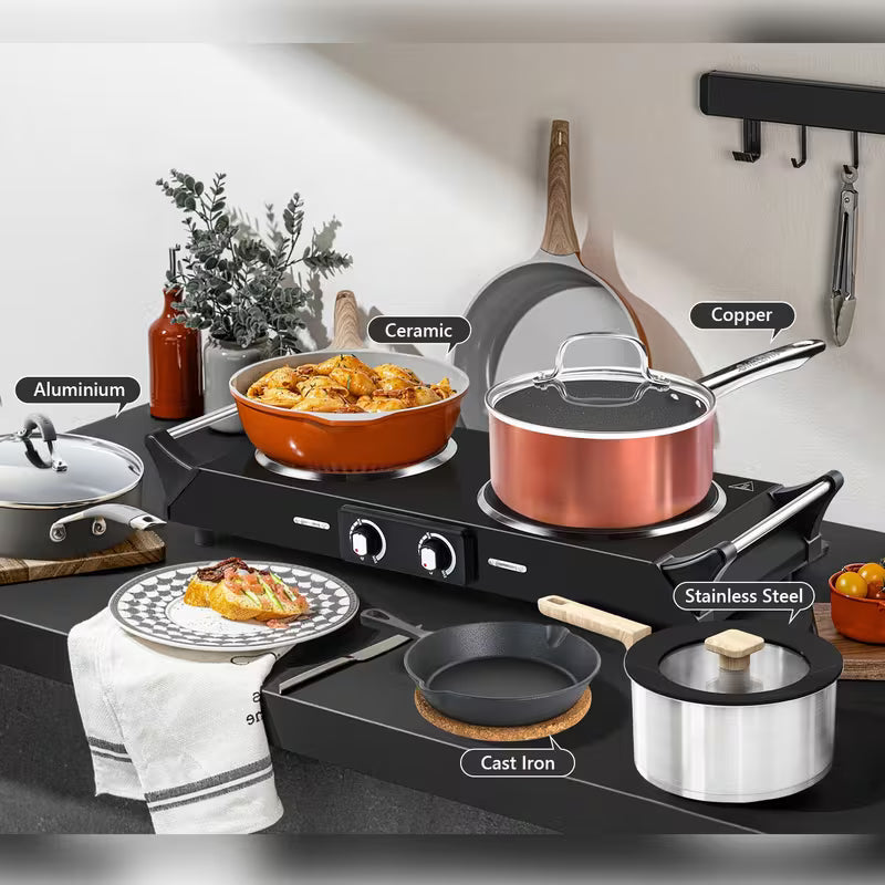 Single burner, Double Burner Electric Stove, Infrared Ceramic Cooktop With Dual Independent Control & Anti-Scald Handles - Portable Hot Plate For Home, Dorm, Camping & RV Use, Fast Heating, Easy To Clean by Anti Spier