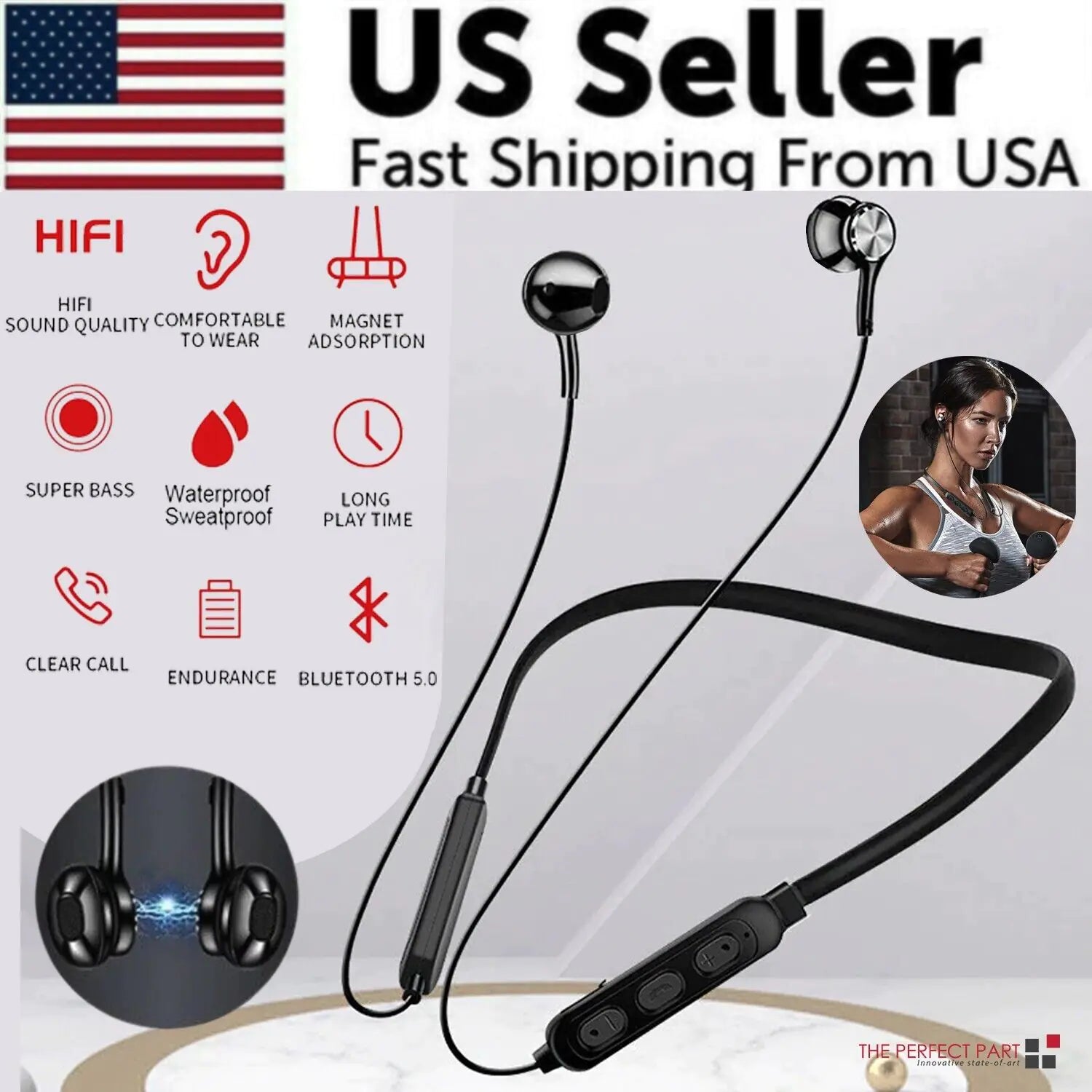 Waterproof Bluetooth 5.0 Earbuds Stereo Sport Wireless Headphones in Ear Headset - Anti Spier 