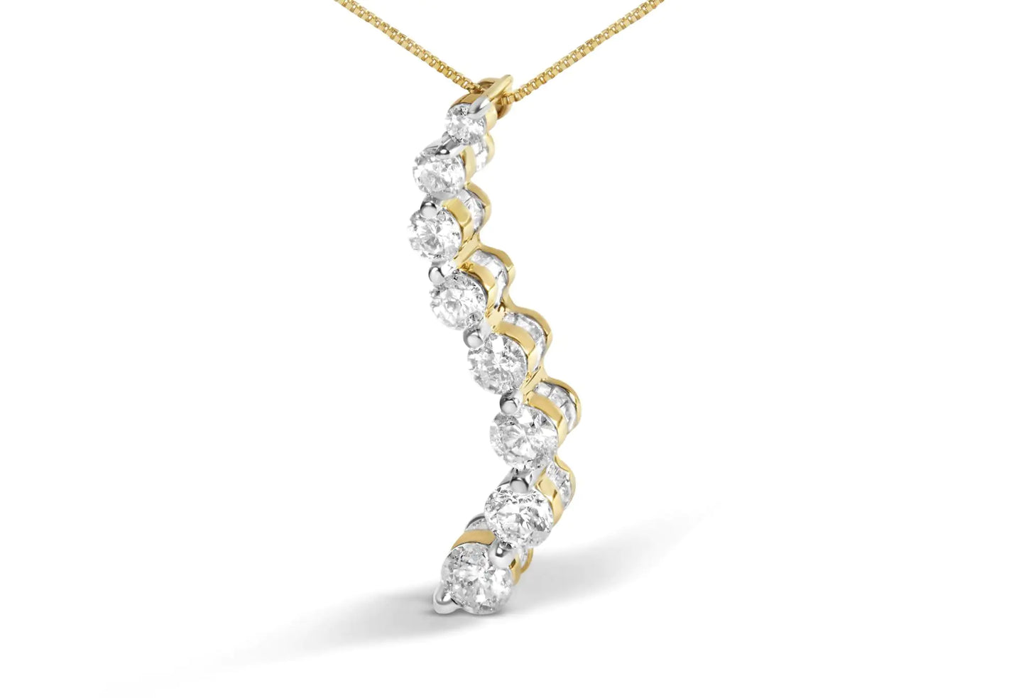 AGS Certified 14K Yellow Gold 3.0 Cttw Baguette and Brilliant Round-Cut Diamond Journey 18" Pendant Necklace (G-H Color, SI2-I1 Clarity) - Anti Spier 