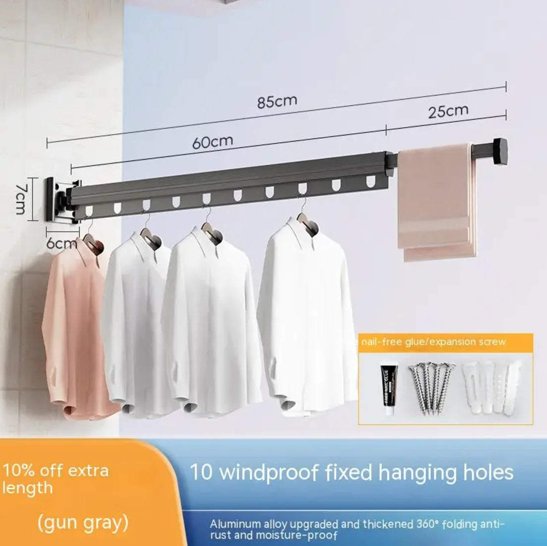 Retractable Aluminum Suction Cup Clothes Hanger