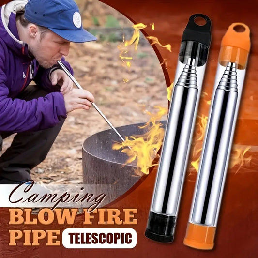 1pc Retractable Stainless Steel Fire Blowing Tube - Essential Camping & Hiking Gear for Outdoor Adventures - Portable, Durable, and Easy-to-Use Fire Starter for Travel, Backpacking, and Survival, Without Battery