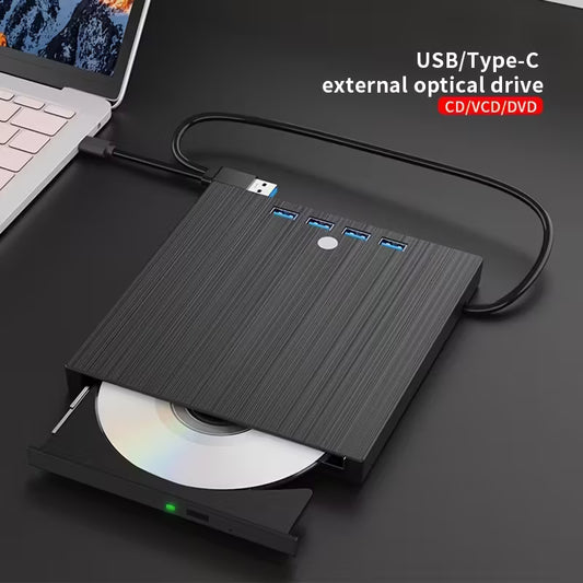 External Optical Drive, 8-in-1 USB 3.0 Ultra Slim Portable, USB3.0+Type-C External Mobile DVD Burner HD Player, Portable CD/VCD/DVD Player, Plug-in Expandable Burner, Burn, Read and Play on Laptops and PCs. Supports Windows/Linux, Suitable for MAC
