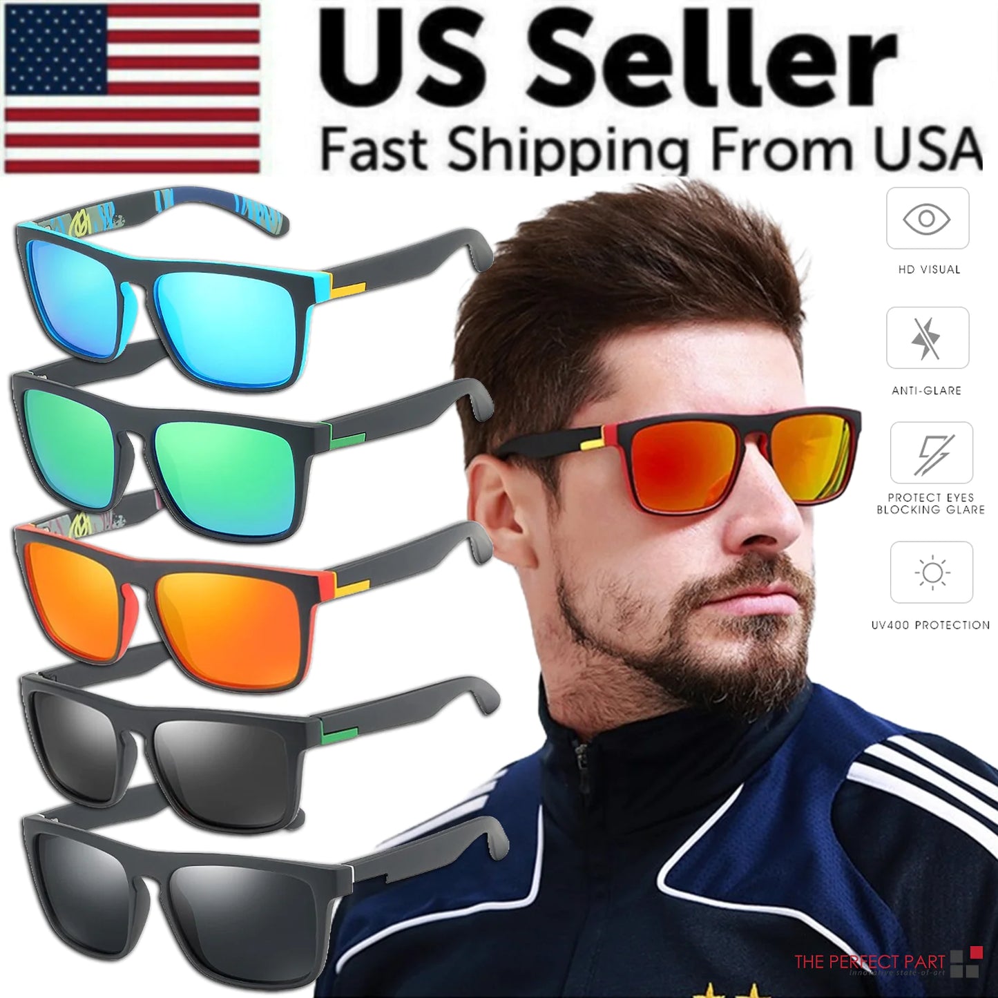 Square Polarized Sunglasses For Men Women Outdoor Sports Driving Glasses Golfing - Anti Spier 