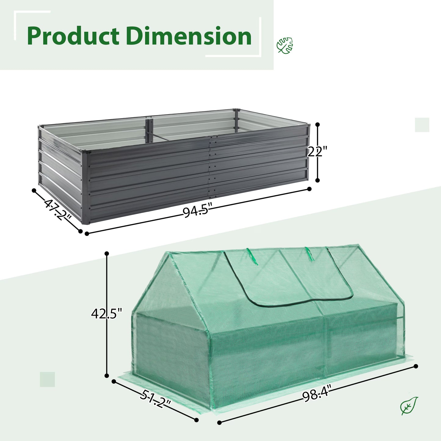 8X4X2 Ft Outdoor Raised Planter With 2 Zipper Screens Cover For Plants, Vegetables And Flowers