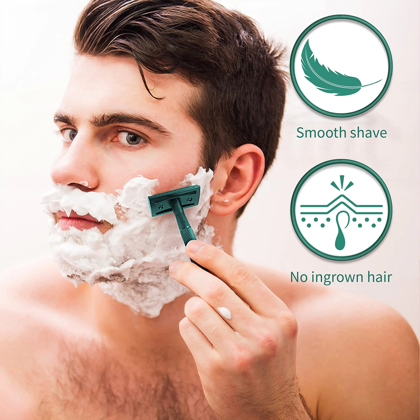 Bambaw Men Safety Razor with 5 Double Edge Safety Razor Blades, Single Blade Razor for Men & Women, Plastic Free Metal Razor – Sea Green 1 Count (Pack of 1) Sea Green Razor