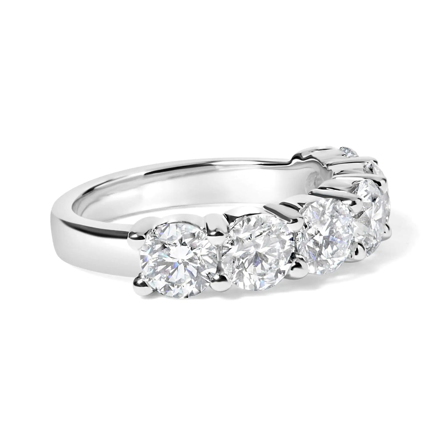 14K White Gold 3.0 Cttw Lab-Grown Diamond Shared Prong Set 6 Stone Band Ring (G-H Color, VS2-SI1 Clarity) - Anti Spier 