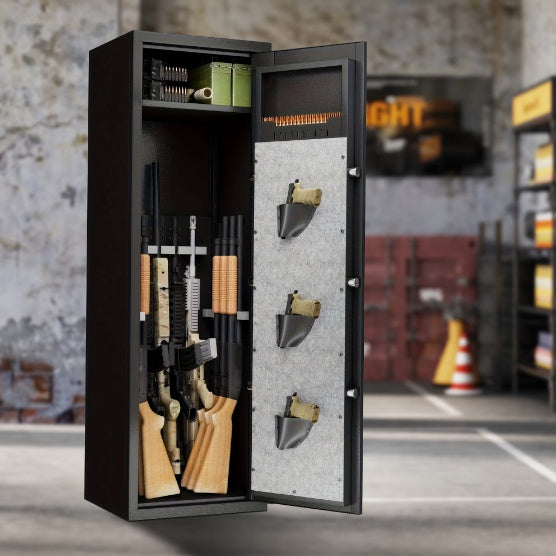 Large Gun Safe With 3 Pistol Pouches, Heavy Duty Biometric Fingerprint Lock, Rifle Gun Safe With Adjustable Stand