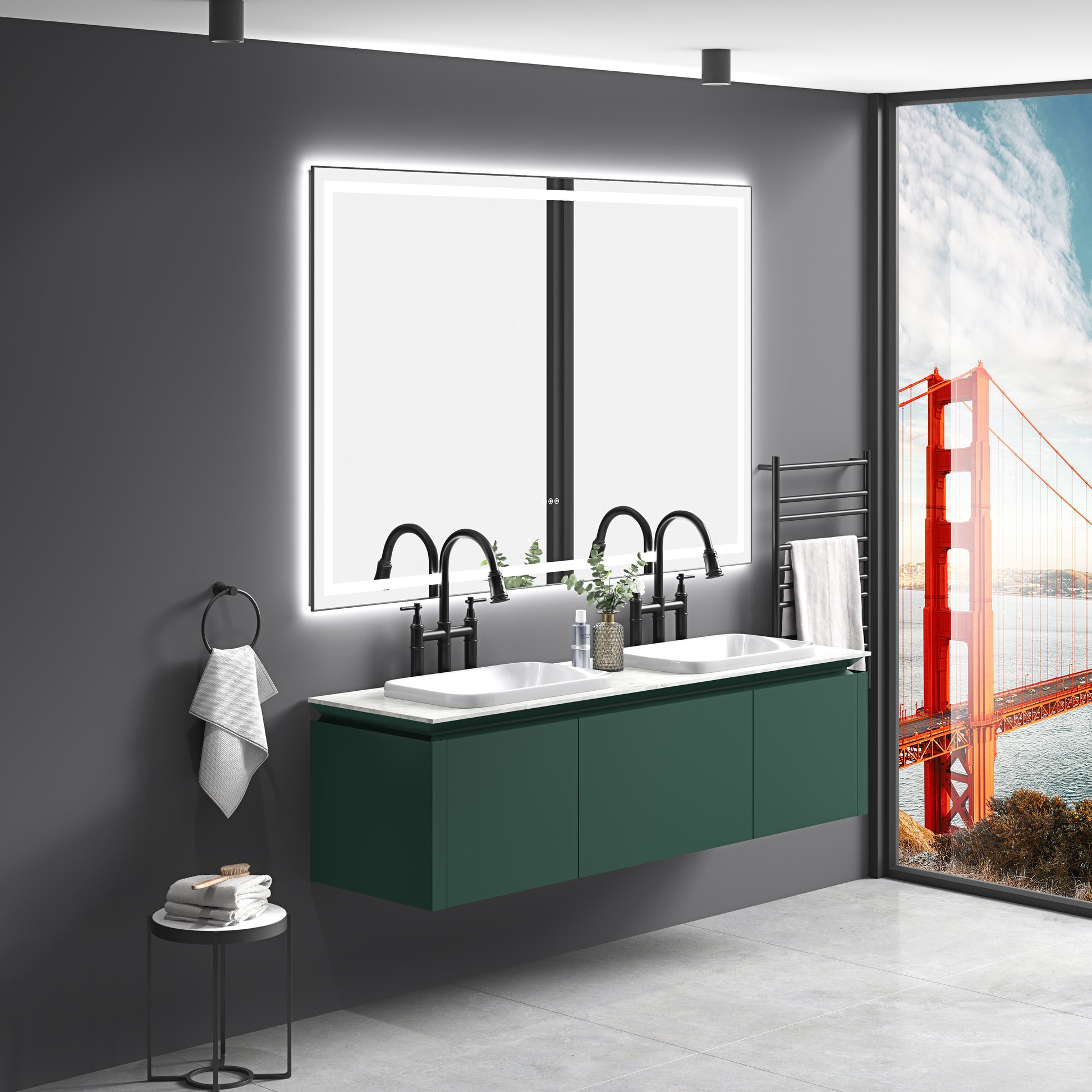 84 x 48 Inch LED Bathroom Mirror with Front and Backlight, Wall Mounted Vanity Mirror with Aluminum Frame, Anti-Fog, Memory, 3 Colors, Stepless Dimmable by Dropsure