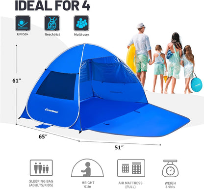 Beach Tent Sun Shelter for 3/4 Person, Portable Beach Umbrella Cabana by Dropsure