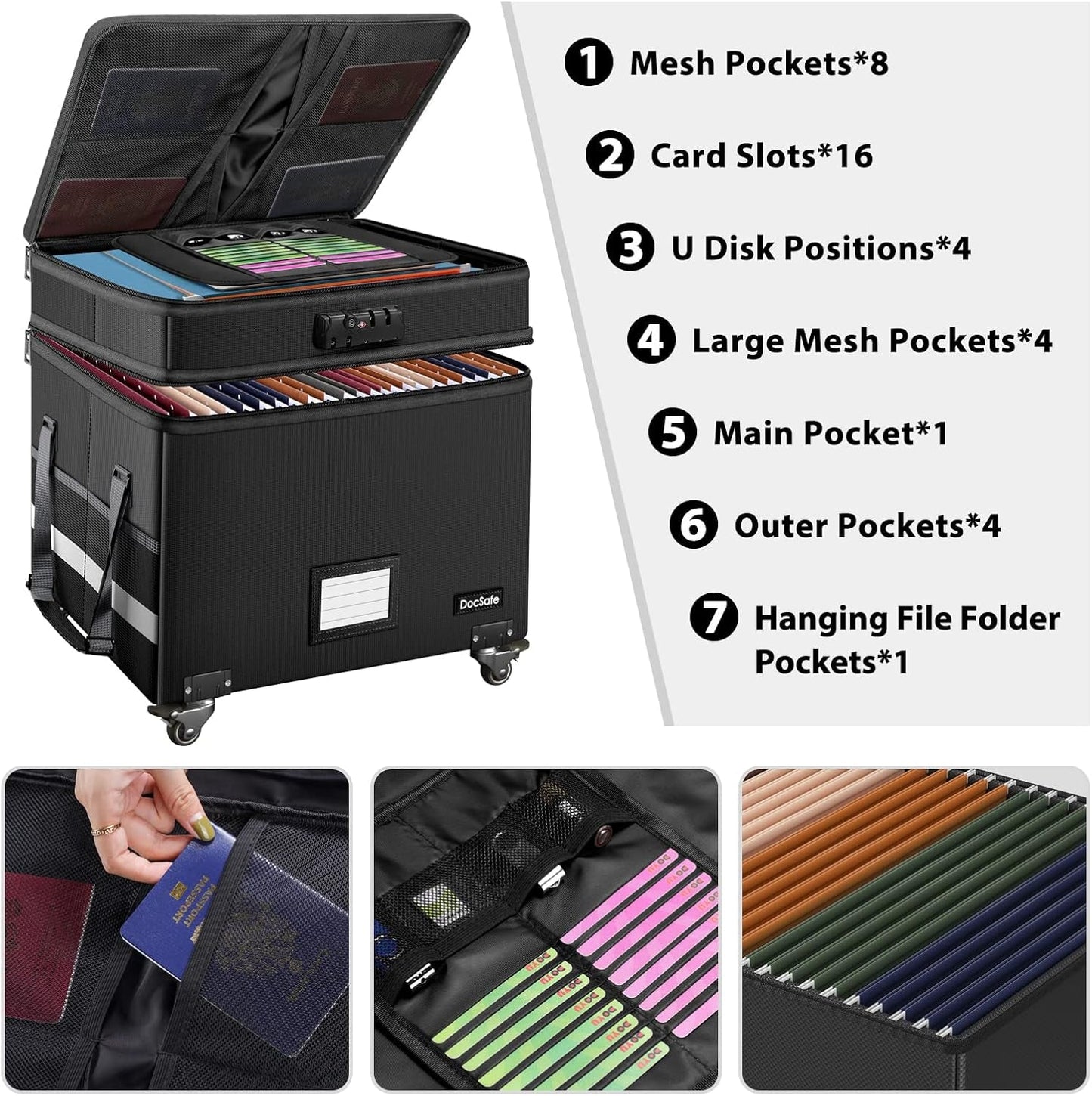 Fireproof File Box With Lock Wheels Rolling Portable by ShipItFurniture