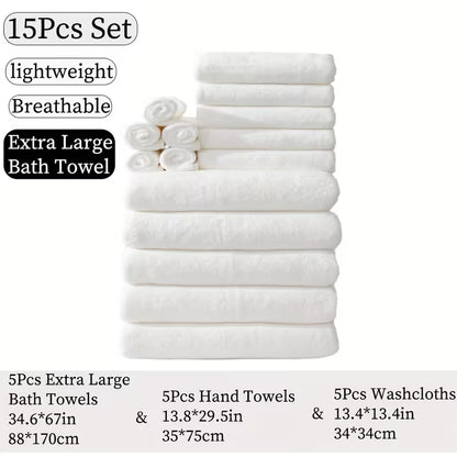 15pcs Bulk Bath & Hand Towel Set - Large 300GSM Microfiber Towels (5 Bath, 5 Hand, 5 Washcloths) - Heavy-Duty, Quick-Dry & Highly Absorbent for, Spa, Hotel - Multi-Color Options