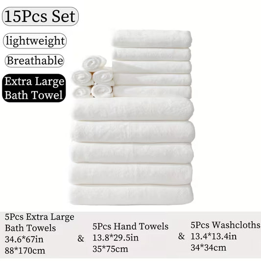 15pcs Bulk Bath & Hand Towel Set - Large 300GSM Microfiber Towels (5 Bath, 5 Hand, 5 Washcloths) - Heavy-Duty, Quick-Dry & Highly Absorbent for, Spa, Hotel - Multi-Color Options