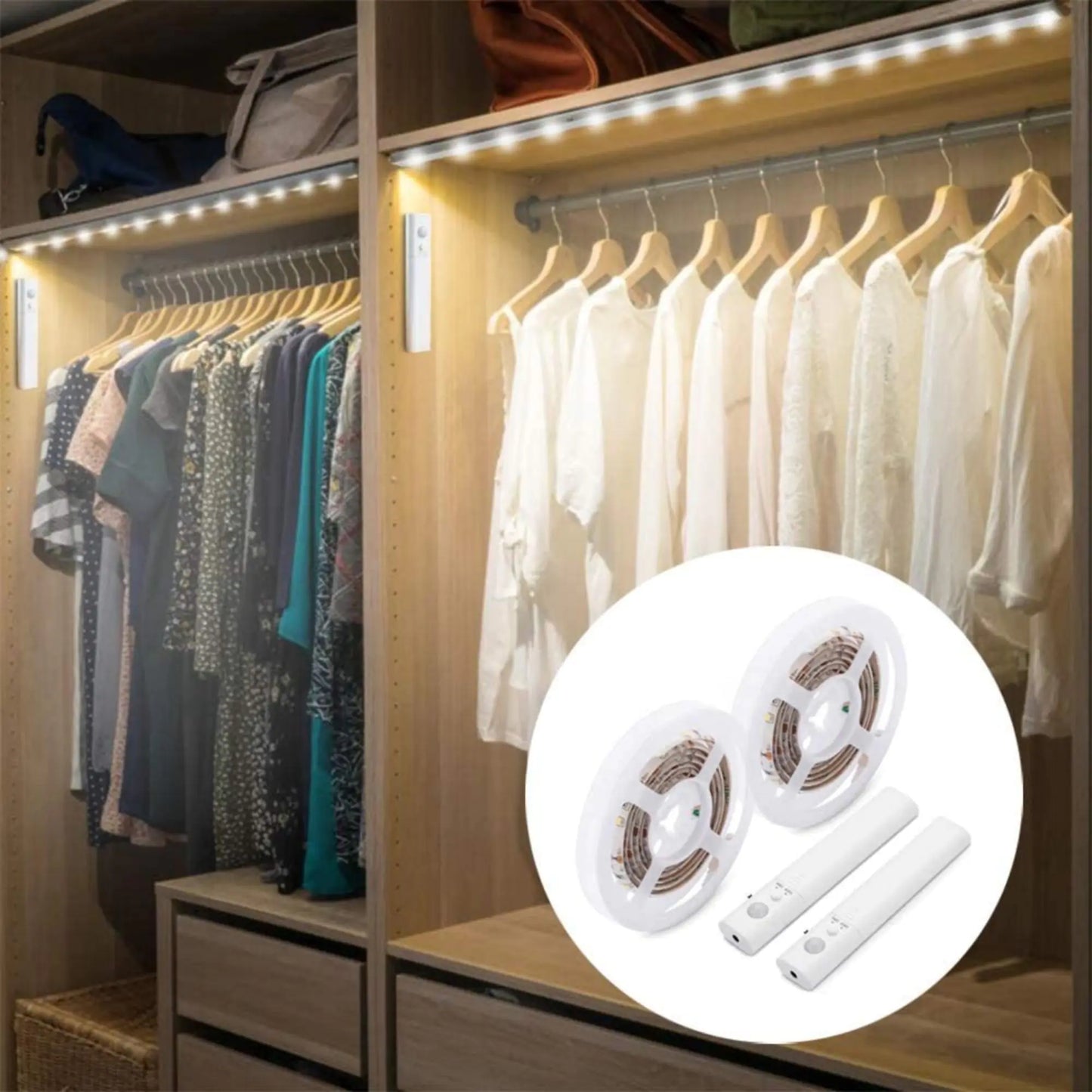 Motion Sensor LED Light Strips for Wardrobe, Bathroom, Stairs (6.5 feet) - Anti Spier 