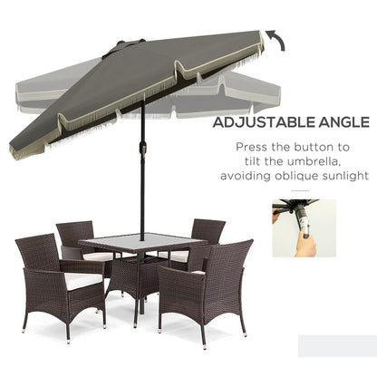 Outsunny 9ft Patio Umbrella with Push Button Tilt and Crank, Ruffled Outdoor Market Table Umbrella with Tassles and 8 Ribs, for Garden, Deck, Pool, Dark Gray by Dropsure