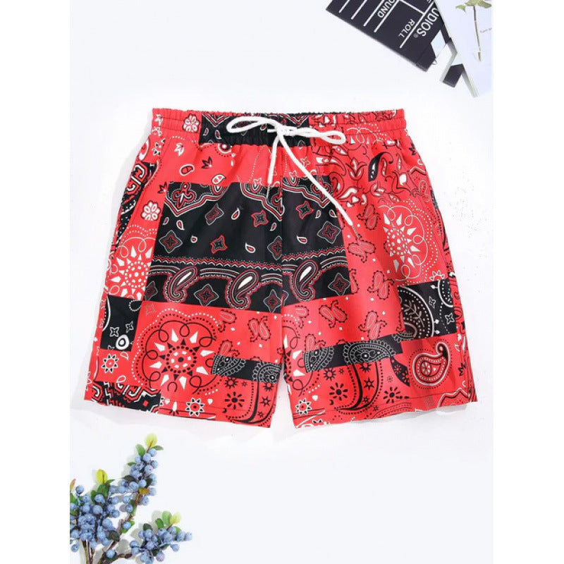 Beach pants men's large size quick dry loose thin men's shorts sports casual flower pants